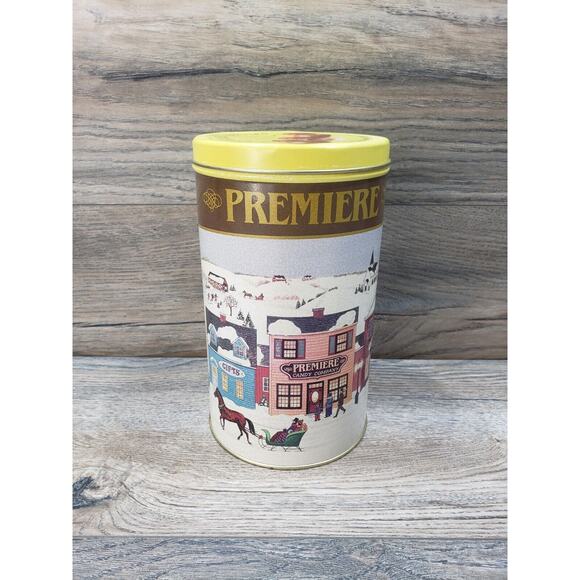 Premier Candy Company Milk Chocolate Cordial Cherries Winter Tin Empty - Picture 1 of 9